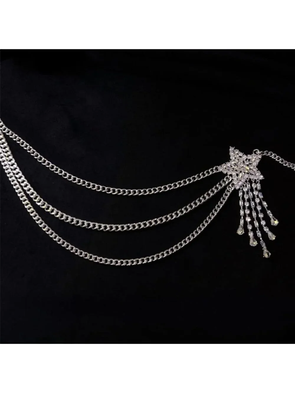 Sparkly Rhinestone Layered Chain Belt | Adjustable Metal Body Jewelry for Women